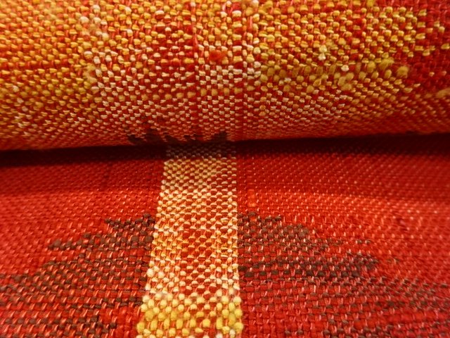  じゅらく製　手織り紬　抽象花模様織り出し　名古屋帯